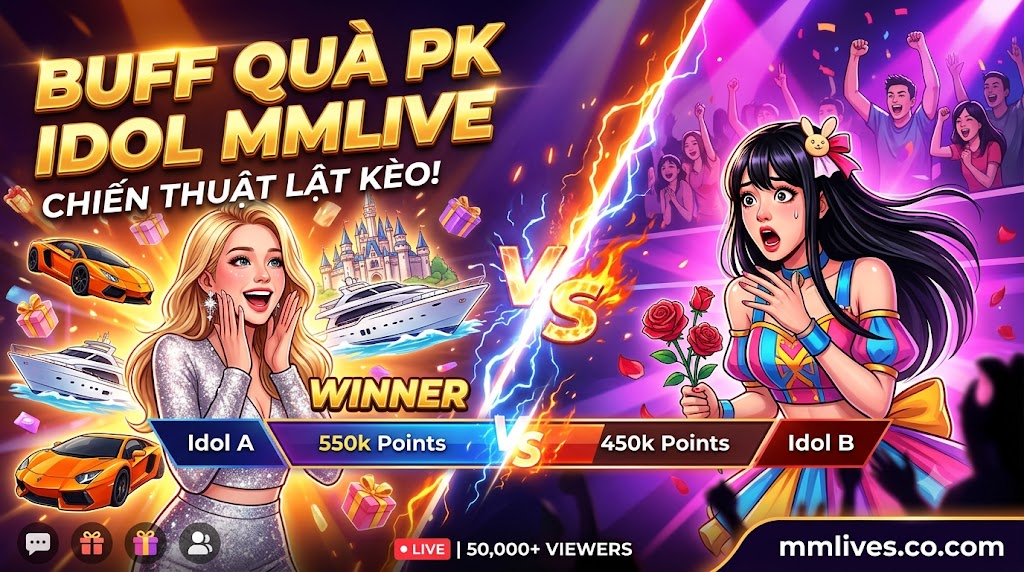 Bí kíp buff quà PK Idol MMLive giúp fan cứng tạo pha last hit ngoạn mục, áp đảo điểm cống hiến đối thủ.