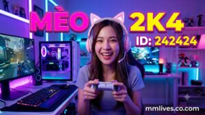 Streamer Mèo 2k4 (ID: 242424) thu hút khán giả trên nền tảng MMLive bằng kỹ năng gaming và lối trò chuyện duyên dáng.