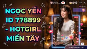 Idol Ngọc Yến MMLive ID 778899, hotgirl miền Tây mặc áo bà ba trắng đang livestream hát acoustic, kèm giao diện ứng dụng và watermark giacomoalonzi.io.